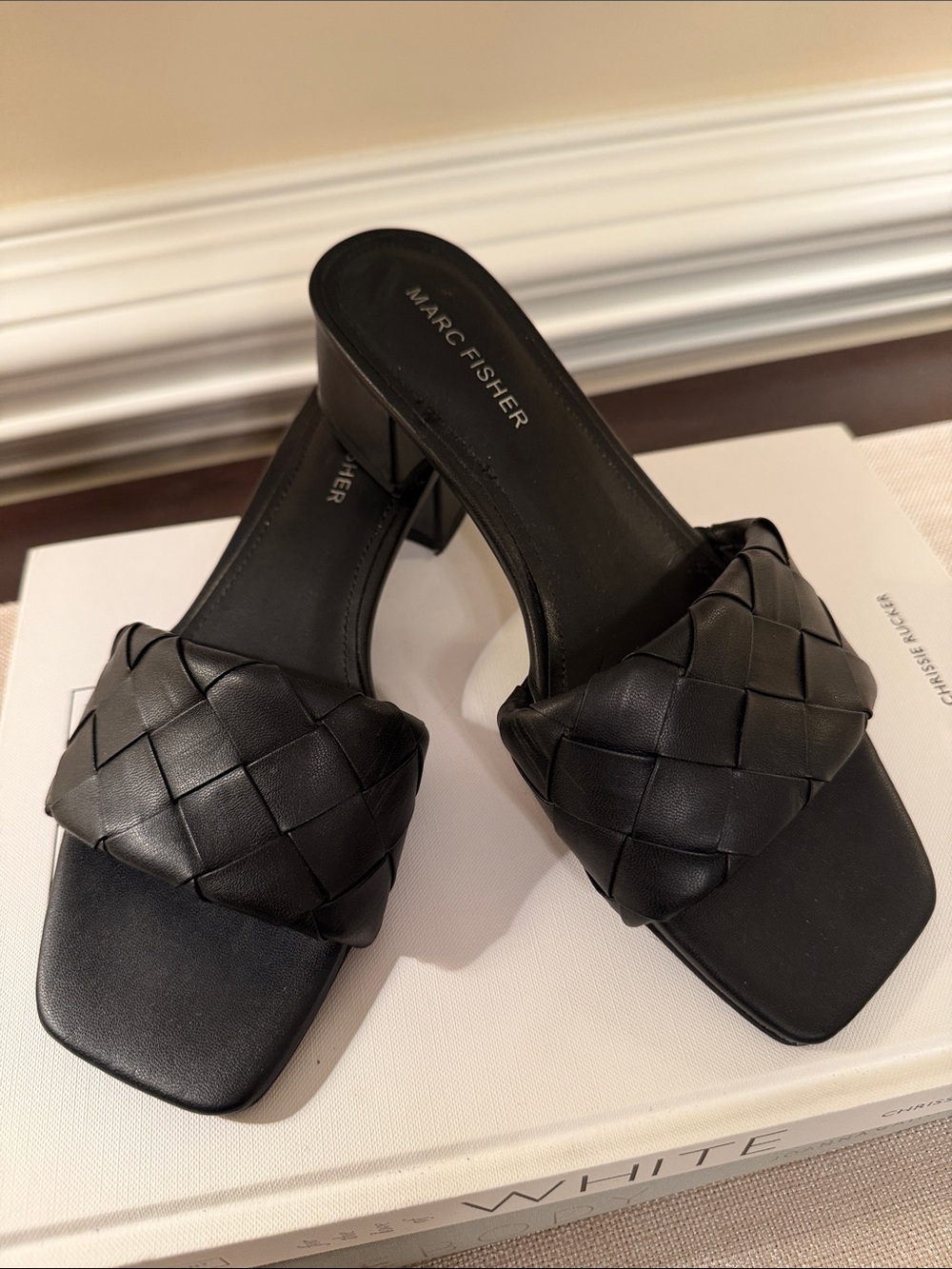Marc Fisher Black Braided Slide Sandals